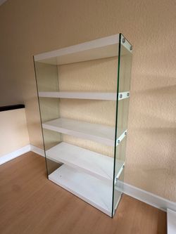 Modern Glass & White Display Shelf / Bookcase