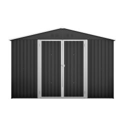 Outdoor Storage Shed 10x10 FT, Utility Metal Tool Storage with Lockable Doors and Updated Frame Structure, Large Metal Garden Shed for Backyard, Patio