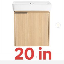 20 in. Wall-Mounted Oak Bath Vanity with White Ceramic Top Unassembled