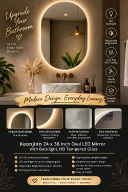 Keonjinn 24x36 Oval LED Backlit Bathroom Mirror