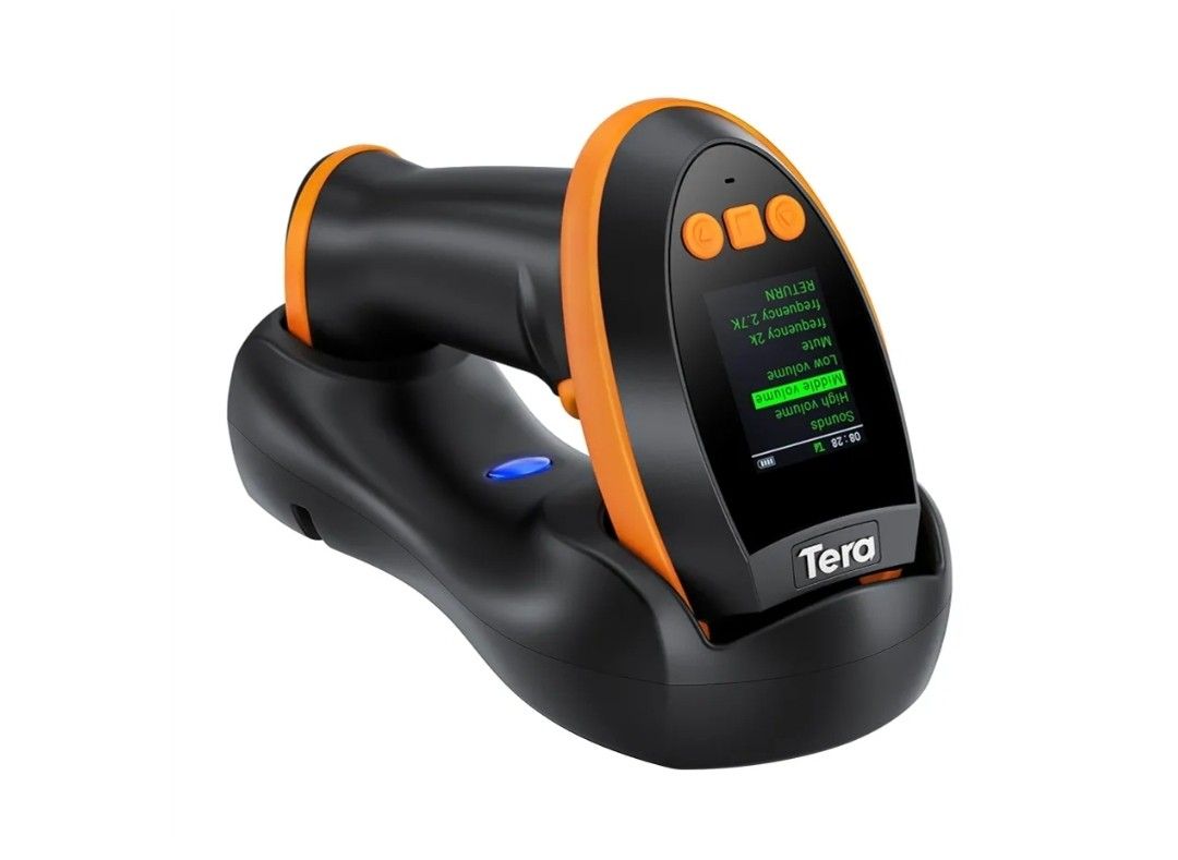 Tera Barcode Scanner Wireless with Screen: Pro Version 1D 2D QR with Setting Keypad Charging Cradle Works with Bluetooth 2.4G Wireless USB Wired Handh