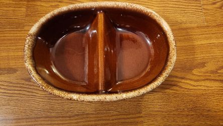 Vintage Hull Tray Ovenproof Divided Dish Casserole Brown Drip USA Stoneware