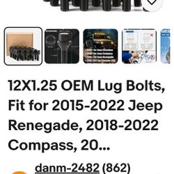 GAsupply 12X1.25 OEM Lug Bolts, Fit for 2015-2022 Jeep Renegade, 2018-2022 Compass, 2014-2022 Cherokee, 20pcs 28mm Shank One-Piece Factory Style Black