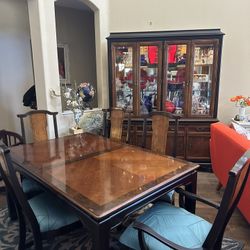 Vintage Broyhill Ming Dynasty dining table, and China cabinet