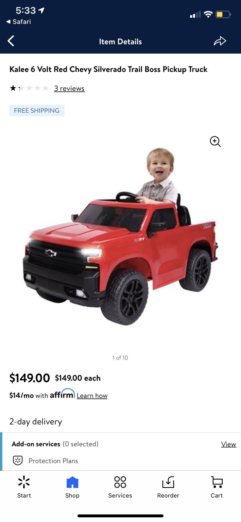 Red Chevy black rims battery operated truck