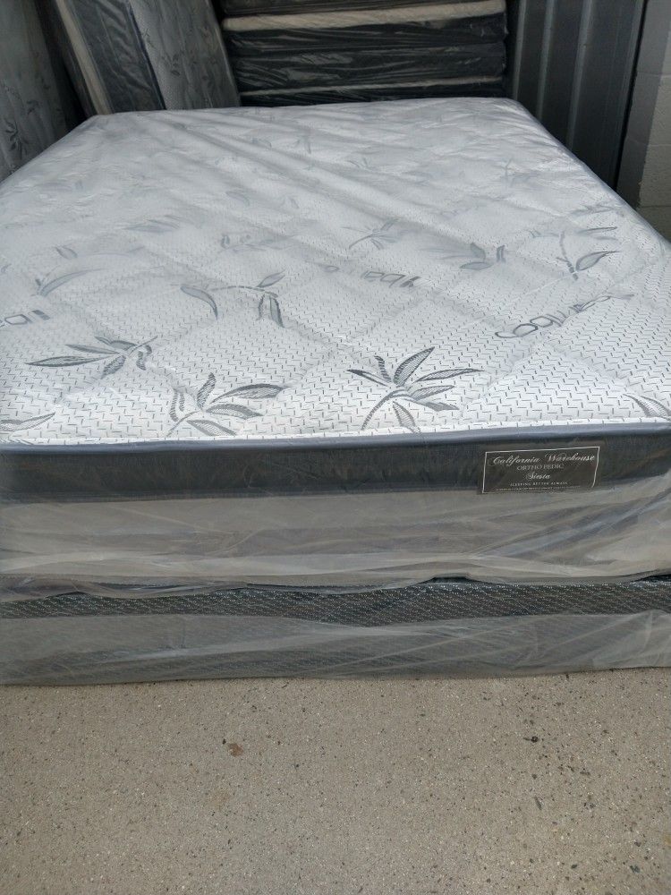 Queen Mattress With Box Spring Bamboo Pillow Top 12"Thick Orthopedic Brand New