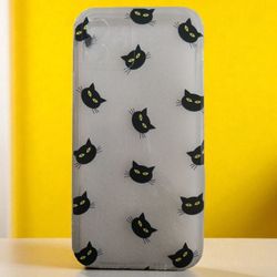 Black Cat Faces Transparent iPhone 12 Cellphone Case