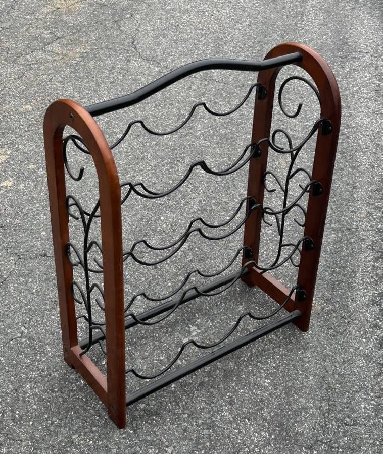 Ornate Wood And Metal Wine Rack 12 Bottle Organizer