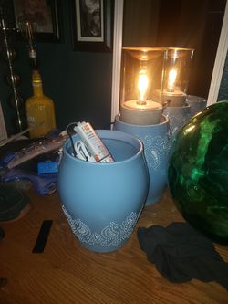 Pair of vases jars planters blue