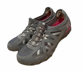 Skechers Bikers Shoes Sneakers Womens Size 7.5 Leather Gray Hot Pink 22406R