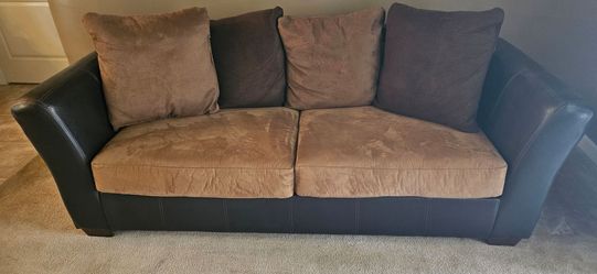 Two-Tone Faux Leather and Microfiber Sofa