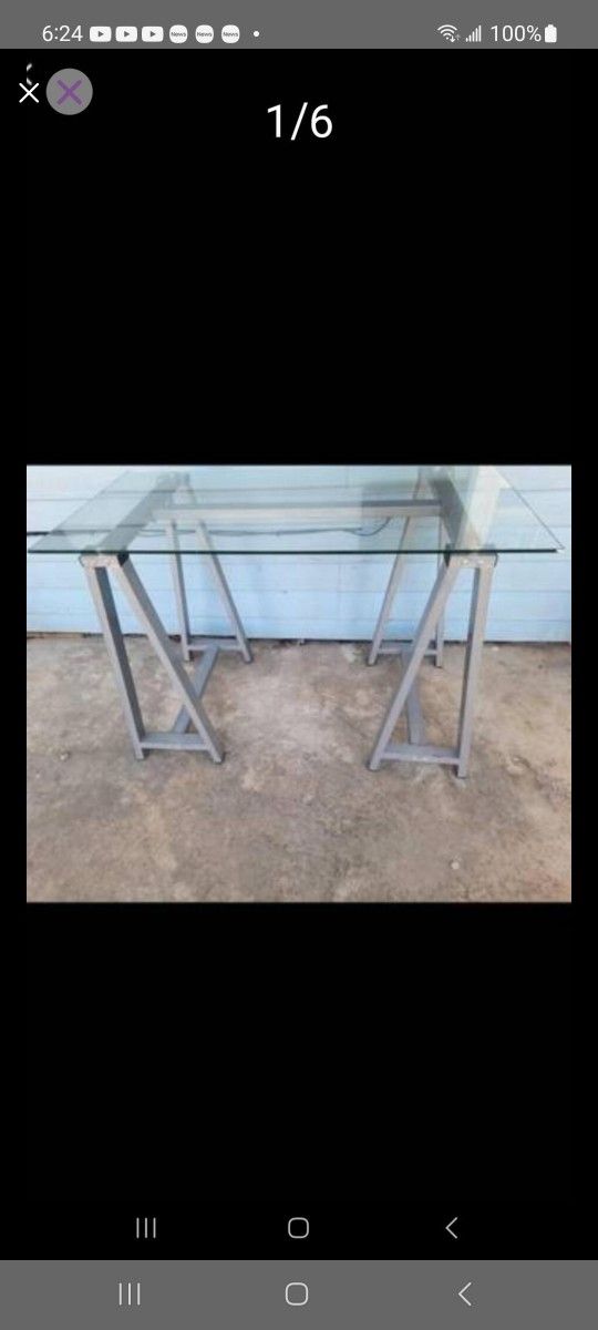 Metal Chair, & Glass Table Or Desk
