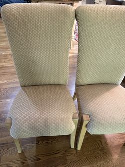 Drexel Heritage Vintage Dining Chairs Upholstered Cream w/ Solid Wood Frame-Set of 2