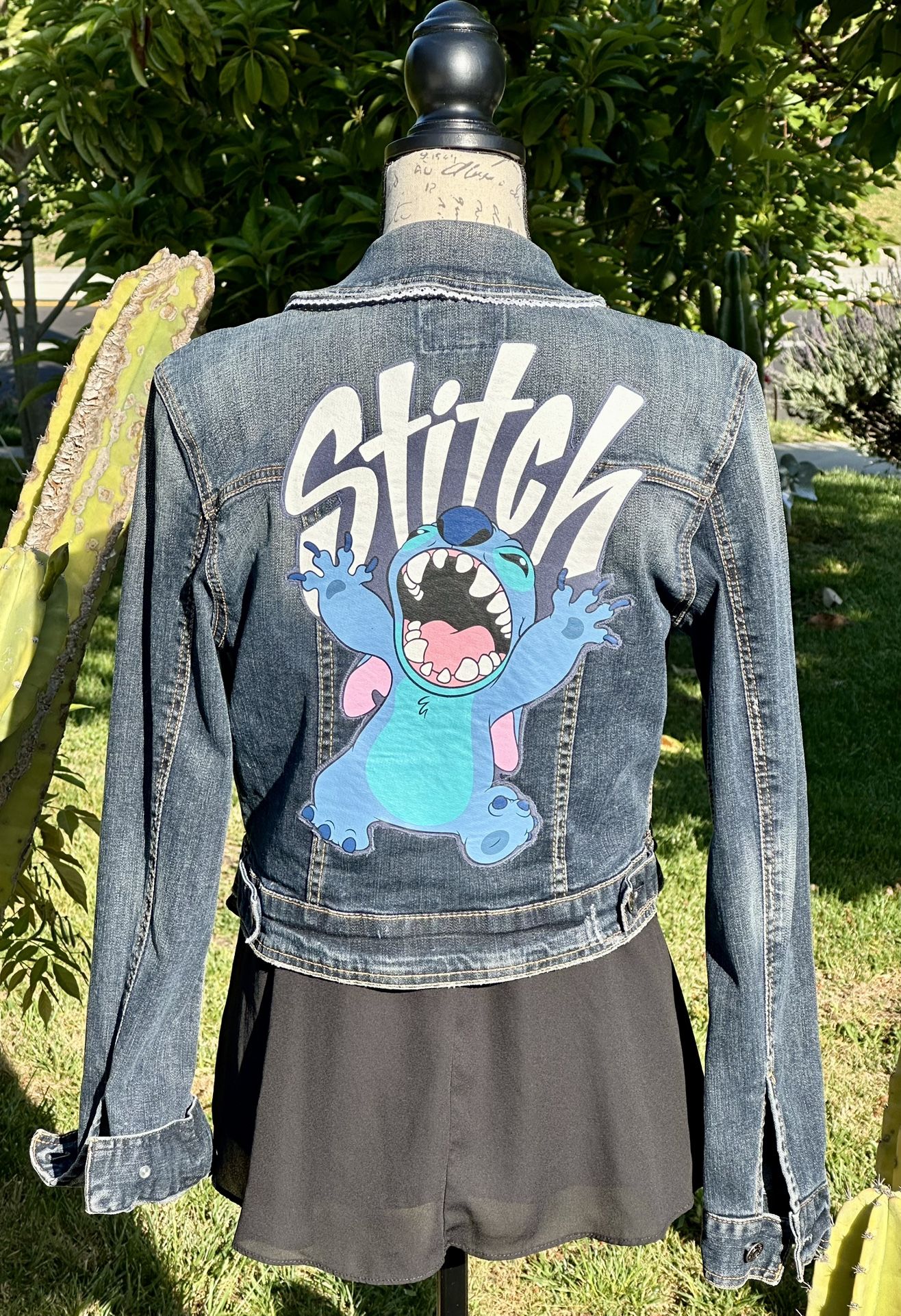 Lilo and Stitch enhanced Jean Jacket collar with white trim-Young Women’s Small