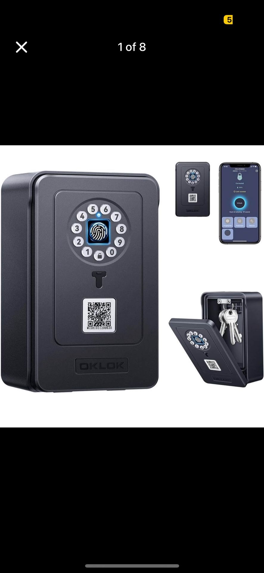 NEW- Smart Key Lock Box, ELECTOP Fingerprint Lock Box Bluetooth Key Box with App Control & Passcode, Waterproof Wall Mounted & Door Hanging Security K