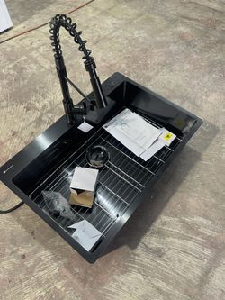 Glacier Bay 33 in. Drop-In Single Bowl Kitchen Sink, Black PVD Finish, 18 Gauge 304 Stainless Steel, Black Spring Faucet Included