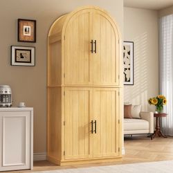 71" Arched Pantry Cabinet,6-Tier Large Storage Cabinet with 2 Doors,Adjustable Shelves & Drawer for Living Room,Dining Room,Kitchen,Natural