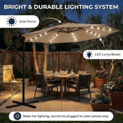 10 ft. Solar LED Patio Offset Umbrella Outdoor Cantilever Umbrella