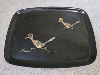 Vintage 1950s-60s Couroc Monterey Two Roadrunners Inlaid Tray 12.5" MCM