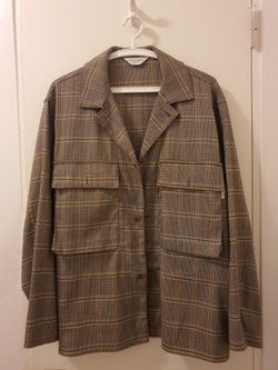 LAFUDGE STORE Oversized Plaid Check Jacket (Brown, Size M)