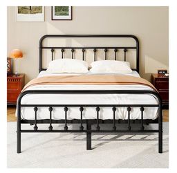 zunatu Full Size Metal Platform Bed Frame/Victorian Style Headboard and Footboard. WITH MATTRESS