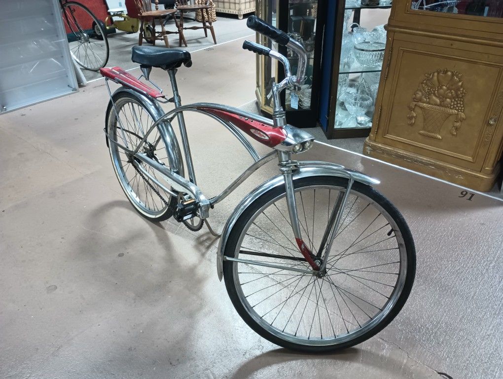 Beautiful Antique JC Higgins Chrome And Red Gas Tank Headlight Tail Light Bicycle