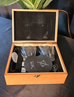 Whiskey Gift Set, 2 Glasses & Coasters, 8 Reusable Ice Stones, Tongs, & Bag