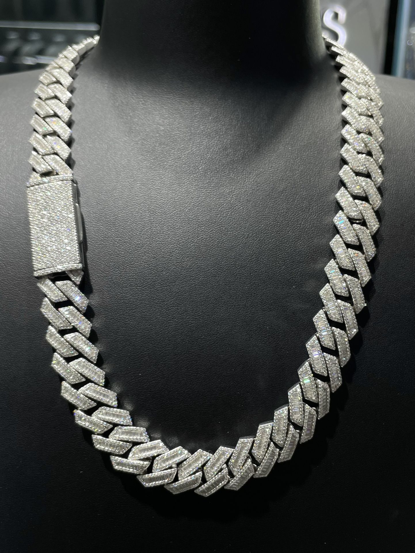 VVS 16mm Moissanite Baguette Cuban Chain 22 inch PASS DIAMOND TESTER