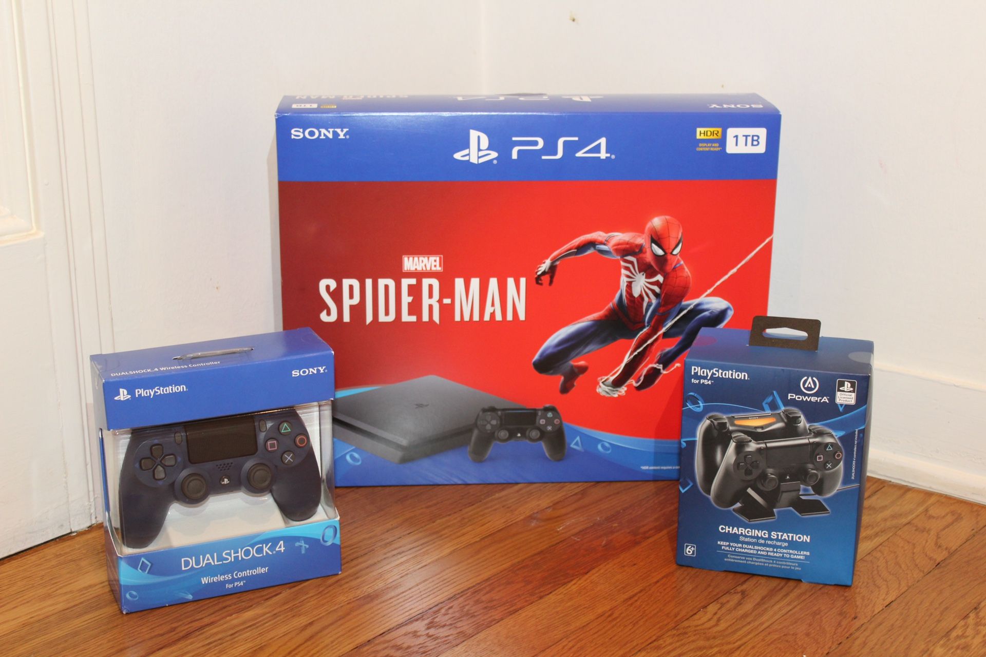 PS4 Spider-Man Bundle with Extra Controller, Dual Charging Dock, and 12 Months PSN Plus