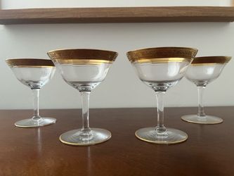 Vintage-Set of 4 Gold Rim Champagne Coupe Glasses
