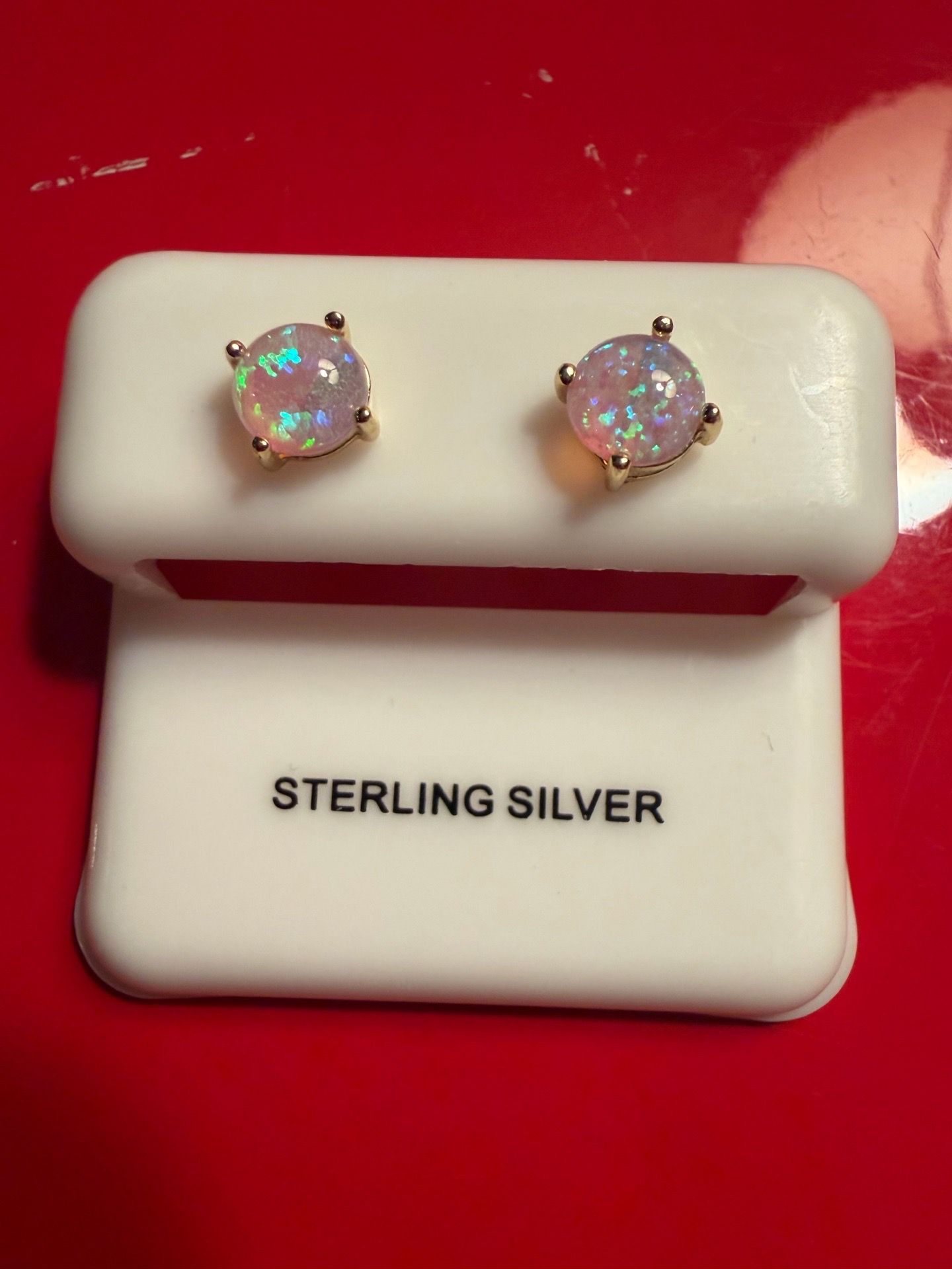 Sterling Silver Opal Oval Stud Earrings