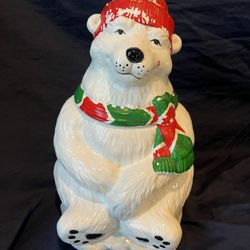 Vintage Christmas Polar Bear Cookie Jar 