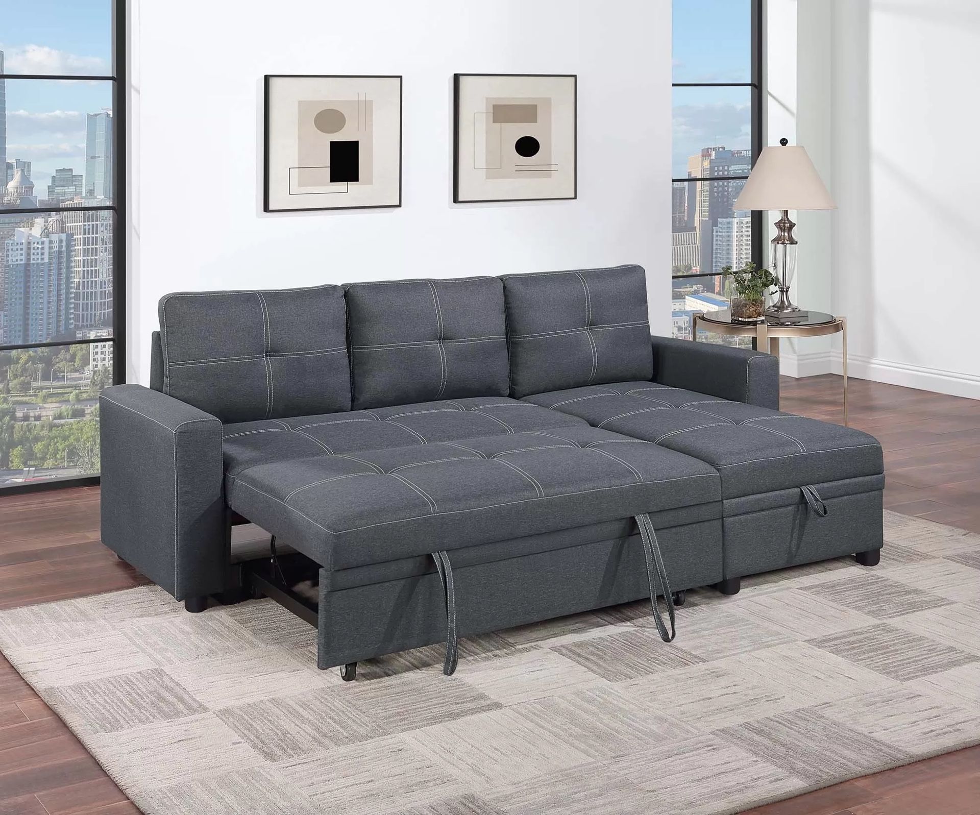 Grey Sofa Bed - Reversible Convertible Sectional W/Storage