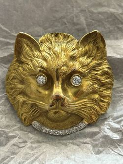 Cat's face Gold & Diamond Brooch