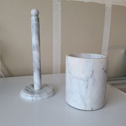 White Marble Paper Towel Holder & Utensil Holder