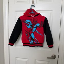 Marvel Boys Spiderman Kids Plush Hoodie Jacket Black Red Fleece size 7
