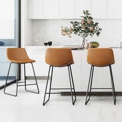 Set Of 3 LUE BONA Whiskey Brown 24.0-in H Counter height Metal Bar Stools