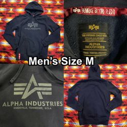 ALPHA INDUSTRIES Men’s Size Medium Blue Pullover Hoodie Sweater