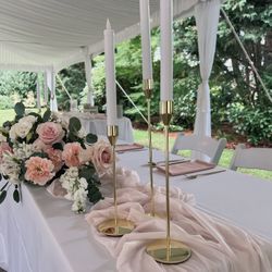Lings Moment Chiffon Blush Table Runners (1 14’ runner & 12 10’ runners)