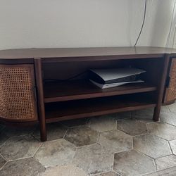 Wood Rattan Oval Media TV Stand Console