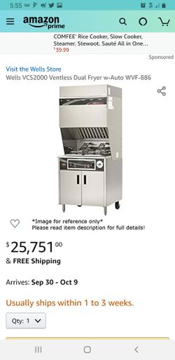 Wells VCS2000 Ventless Dual Fryer w-Auto WVF-886. Inspected this year!! OBO