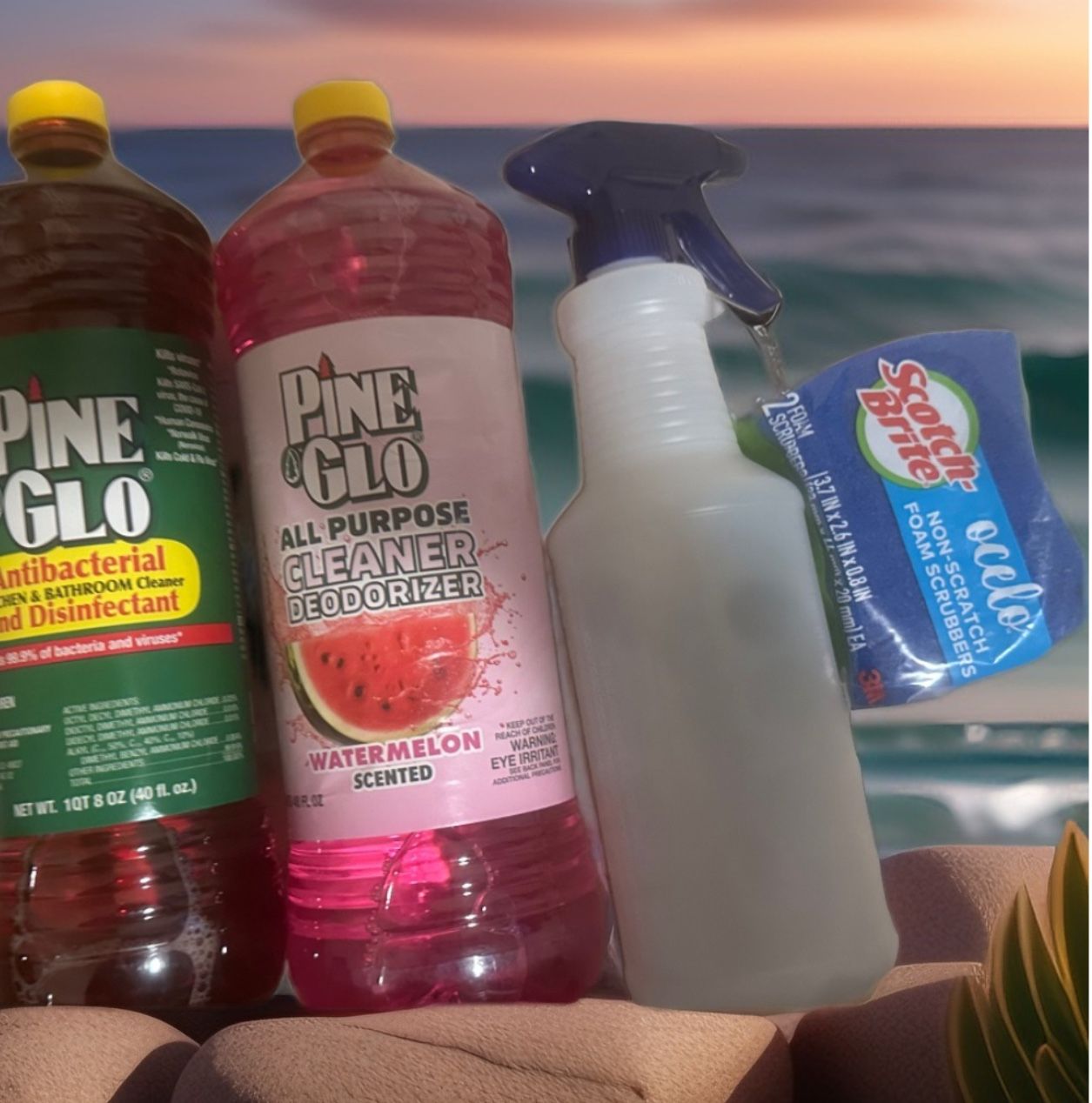 2 Pine Glo 1 Spray Bottle 28oz 2 Scotch Brite Scrub Pads