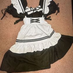 New Medium Black French Maid Costume Cosplay Outfit Lolita Goth Gothic 