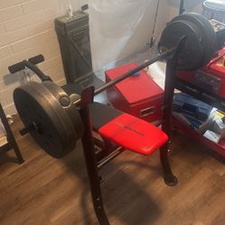 Bench Press With Weights And Leg Curl Attatchment 