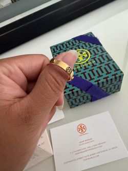 Tory Burch Gold Logo Band Ring