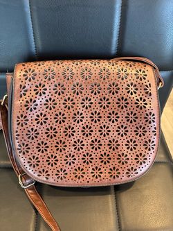 Boho Brown Laser-Cut Floral Saddle Crossbody Bag