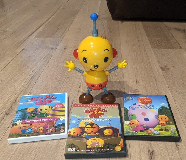 Rolie Polie olie Lot Of Vintage Talking Robot & 3 DVDs A Zoo Story, Springy-time Fun, An Easter Egg-stravaganza