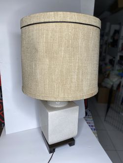Beige Squared Base Table Lamp with Round Lamp Shade Good Clean Working Condition