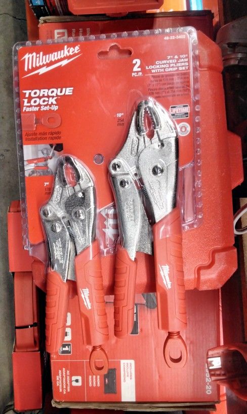 MILWAUKEE 7"&20" Curved Jaw Locking Pliers with Grip Set