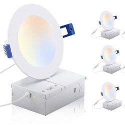 CLOUDY BAY 4 inch 3000K/4000K/5000K Three Color Temperature Selectable, Dimmable 10W CRI 90+,Ultra Thin Recessed Downlight with Junction Box, Canless 